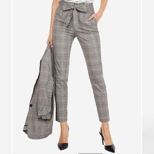 Express High Waisted Plaid Sash Waist Ankle Pant